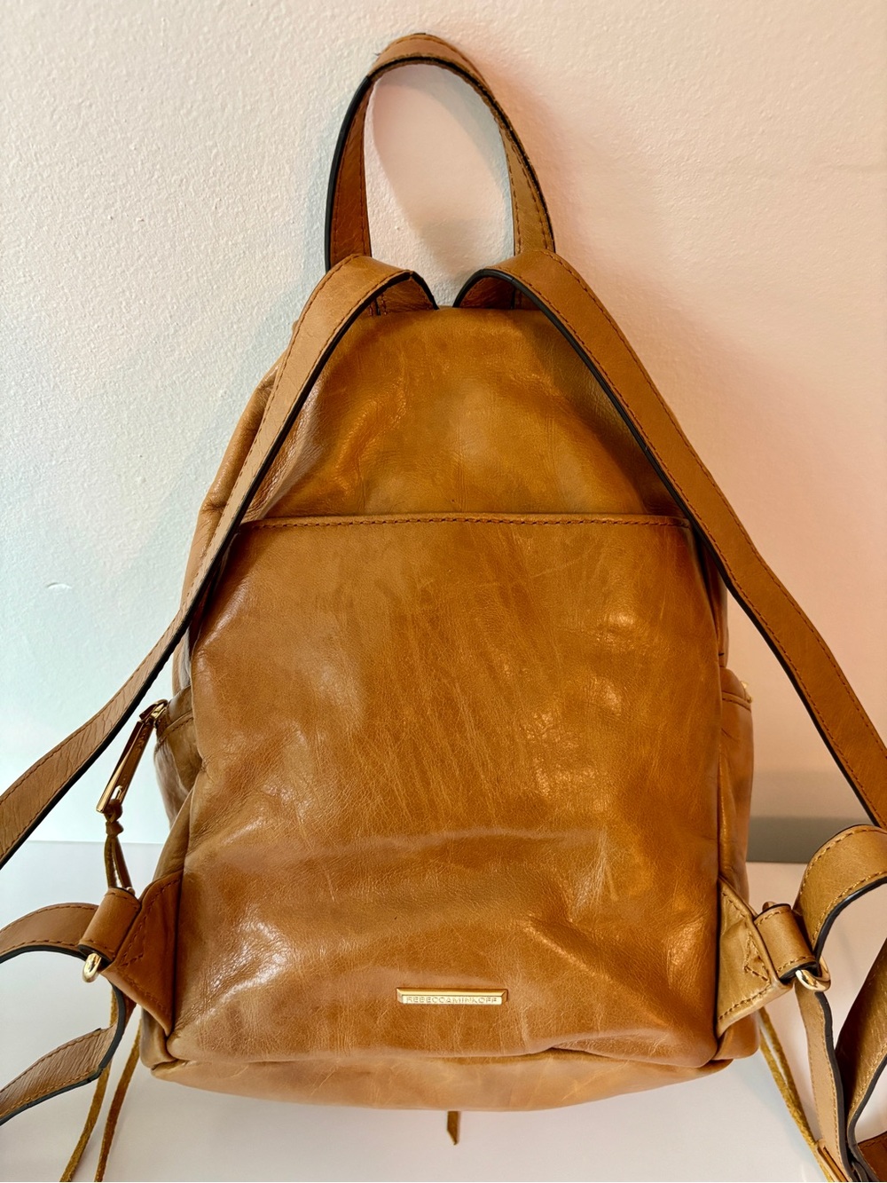 Rebecca Minkoff Cognac Mini Julian Leather Backpack Convertible Shoulder Bag - Picture 4 of 14